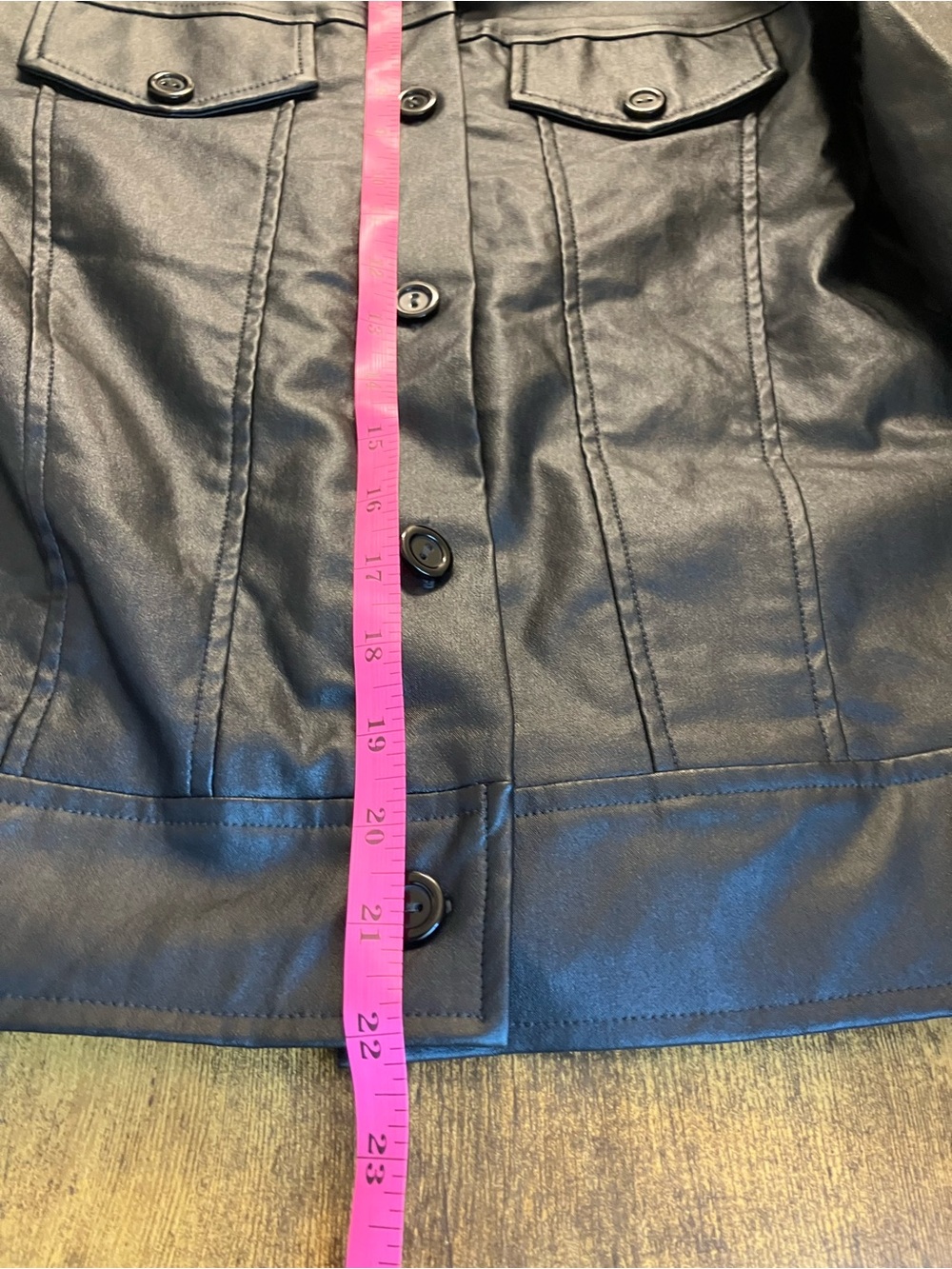 Anthropologie Cerule Black Faux Leather Jean Jacket Button Down Medium NWOT - Picture 10 of 11